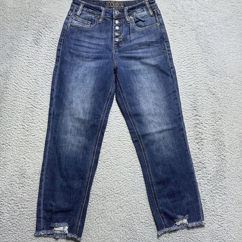 Rock And Roll Cowgirl High Rise Trouser Flare Jeans Size‎ 26x25  Button Front